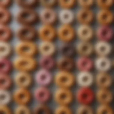 An array of colorful, unbaked donuts arranged on a baking tray, highlighting their unique shapes and sizes.