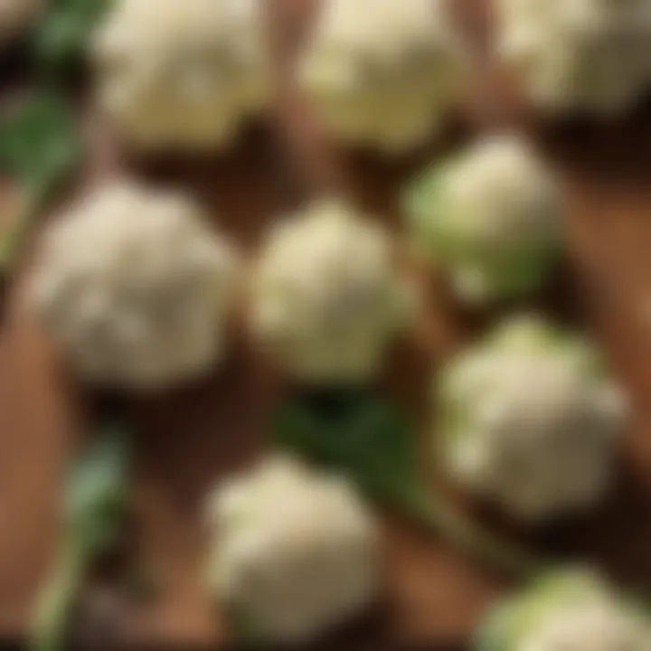 Cauliflower florets on a wooden board