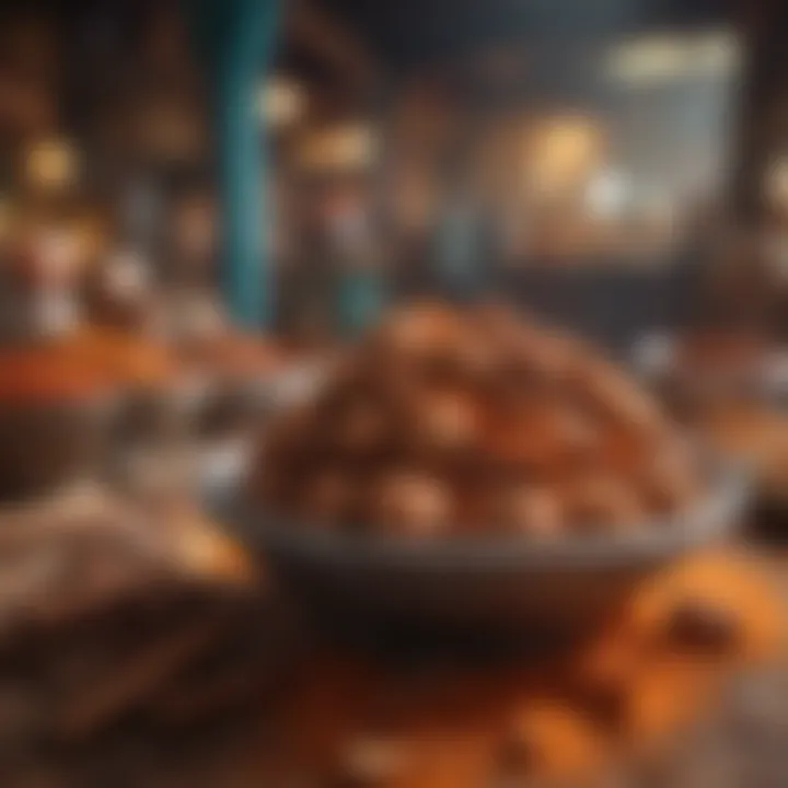 A vibrant market scene showcasing spices, including cinnamon, highlighting its culinary importance.