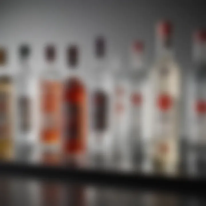 A variety of premium vodka bottles arranged artistically