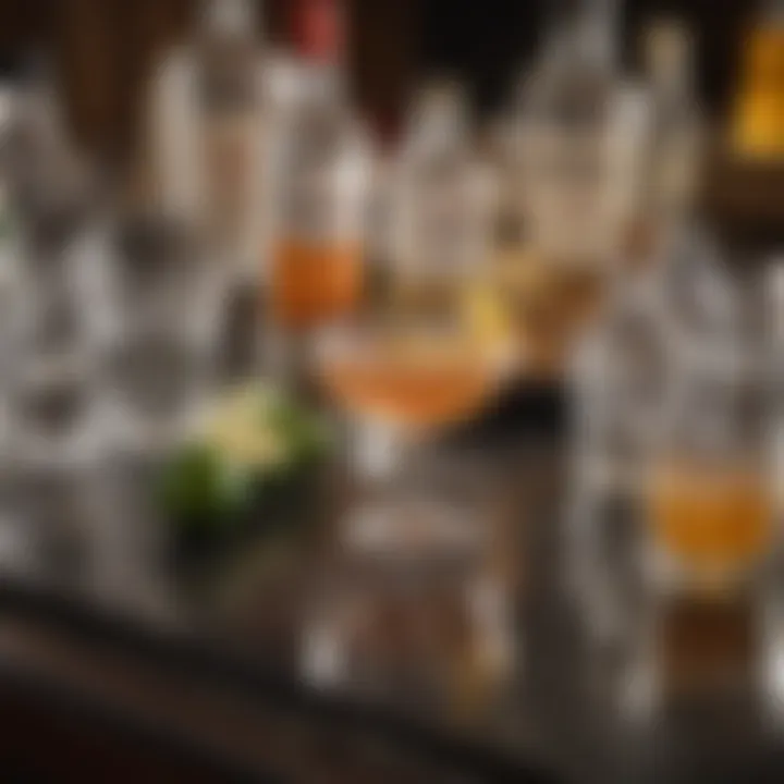 A close-up of the Vodka Sidecar ingredients laid out on a bar counter