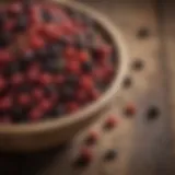 A variety of dried currants displayed elegantly in a rustic bowl