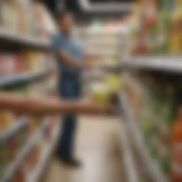 A customer browsing frozen margarita mix in a grocery store aisle