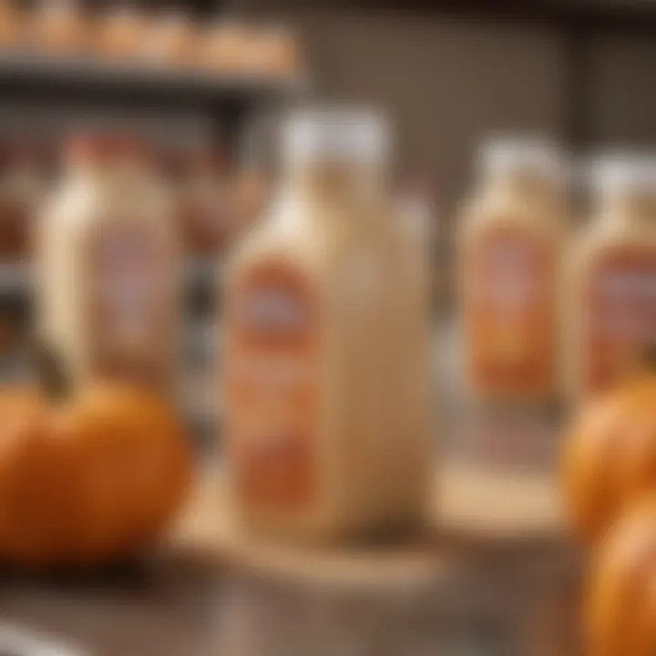 Seasonal display of pumpkin spice creamers at a grocery store