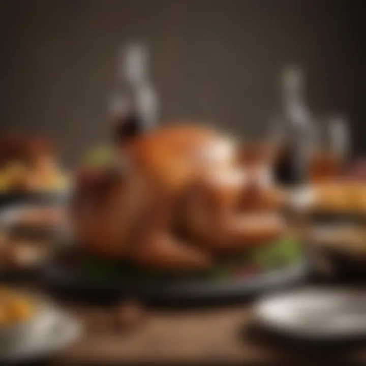 An elegant table setting with smoked turkey and complementary side dishes.