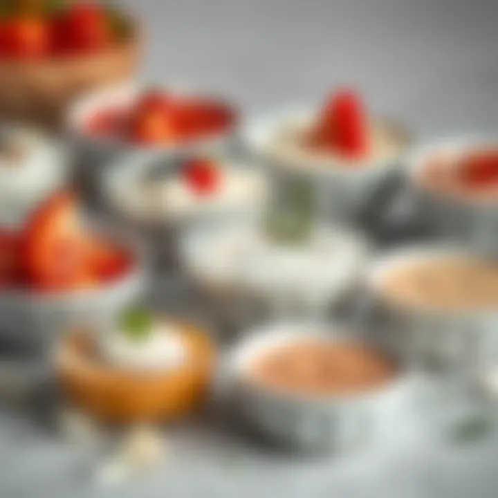 Creative yogurt dressing variations in small bowls.