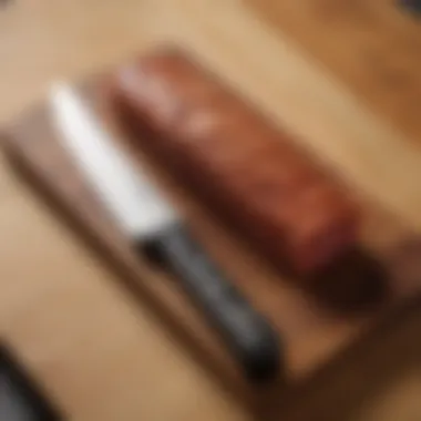 Yoshihiro Nakiri knife placed on a traditional wooden cutting board