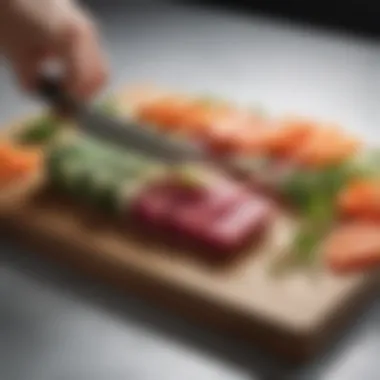 An array of vegetables sliced with precision using the Nakiri knife